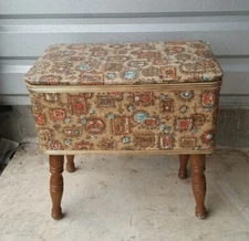 Vintage Burlington Hawkeye Mid Century Sewing Box Basket Bench/Stool Ottoman