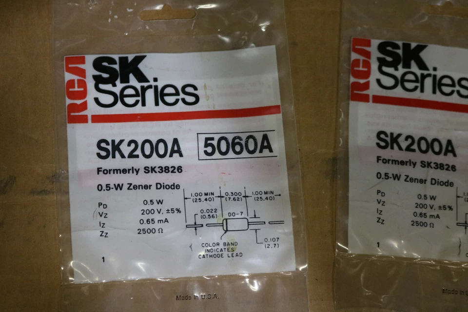 批量 4 件 - RCA SK 系列 SK200A 以前 SK3826 0.5-W Zener 二极管 — 第 2/4 张图片
