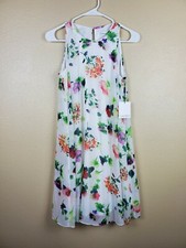 Nwt Calvin Klein Swing Shift Floral Sleeveless Knee Length White Dress 4