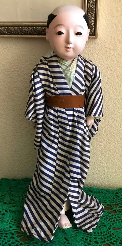 Antique Japanese Oriental Ichimatsu Ningyo Chonmage Boy Doll  (X)