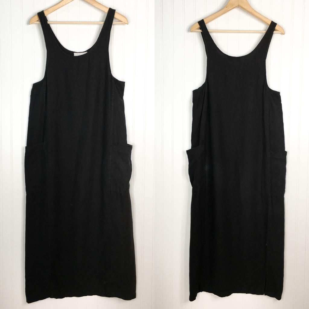 j jill black linen dress J. Jill Womens Dress Black Pockets Midi Scoop Neck Sleeveless 100% Linen  USA S