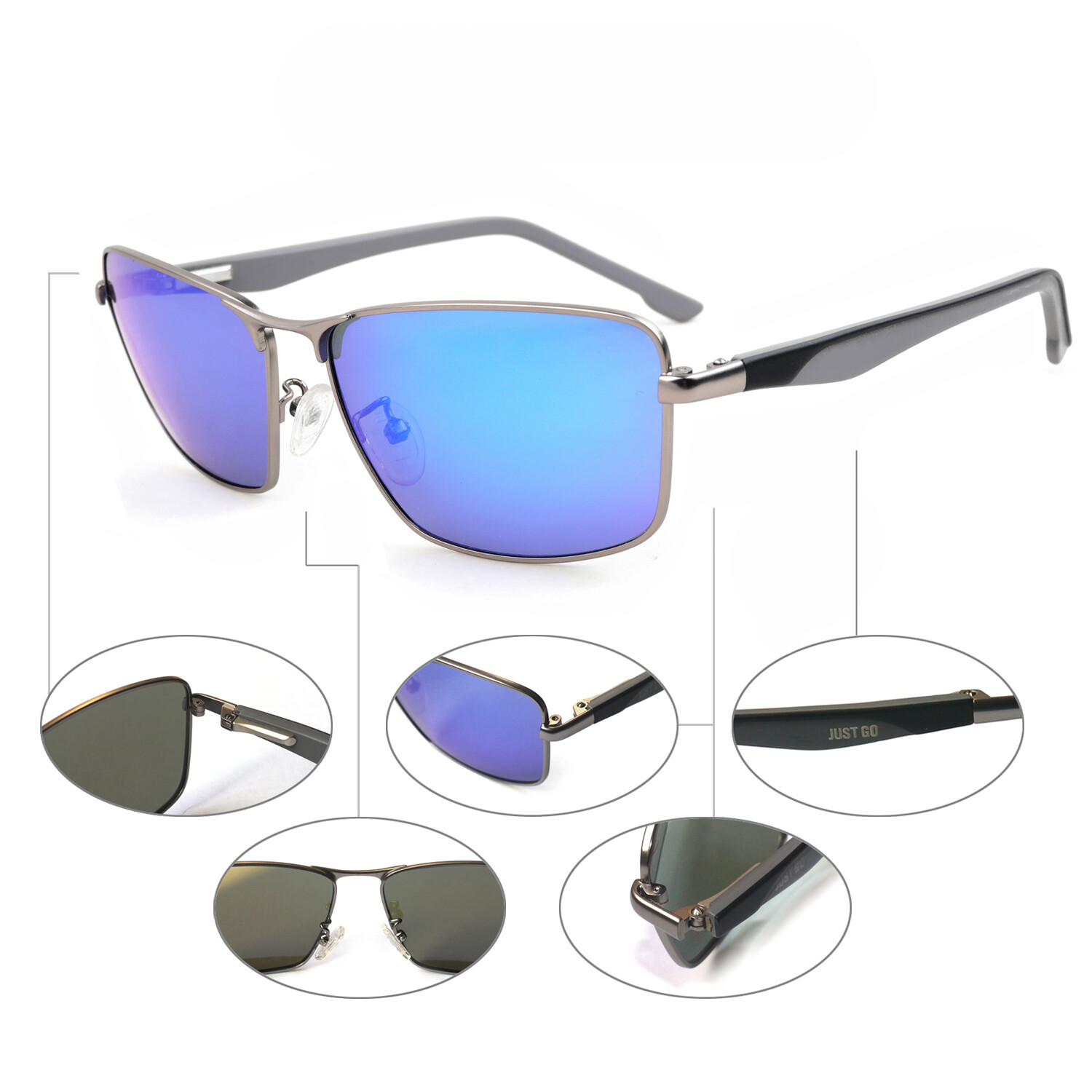 JUST GO Metal Sport Polarized Lenses Sunglasses with Zipper Case for Man Women