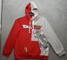 Tom  Jerry Hoodie Youth Large Multi Graphic Print Fleece Lined Ribbed Cuff/Hem