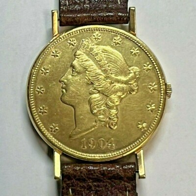 Universal Geneve Automatic 18K Ye1low Gold Coin Watch w/ 1904-D