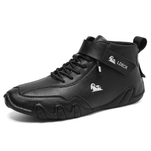 Male Leather Ankle Boots Casual Shoes High Top Motorcycle Footwear Waterproof - Picture 1 of 24