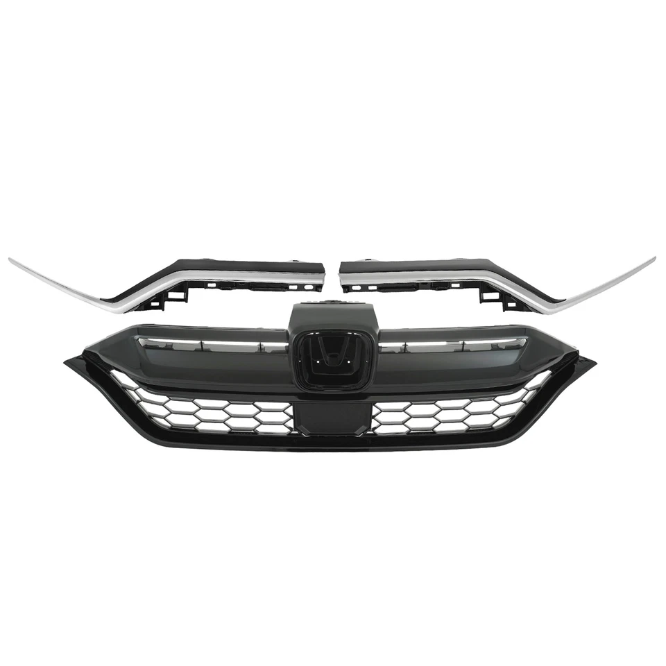 3Pcs Front Bumper Honeycomb Grille&Chrome Trim Decor Strip For 20-22 Honda CR-V - Image 2 of 4