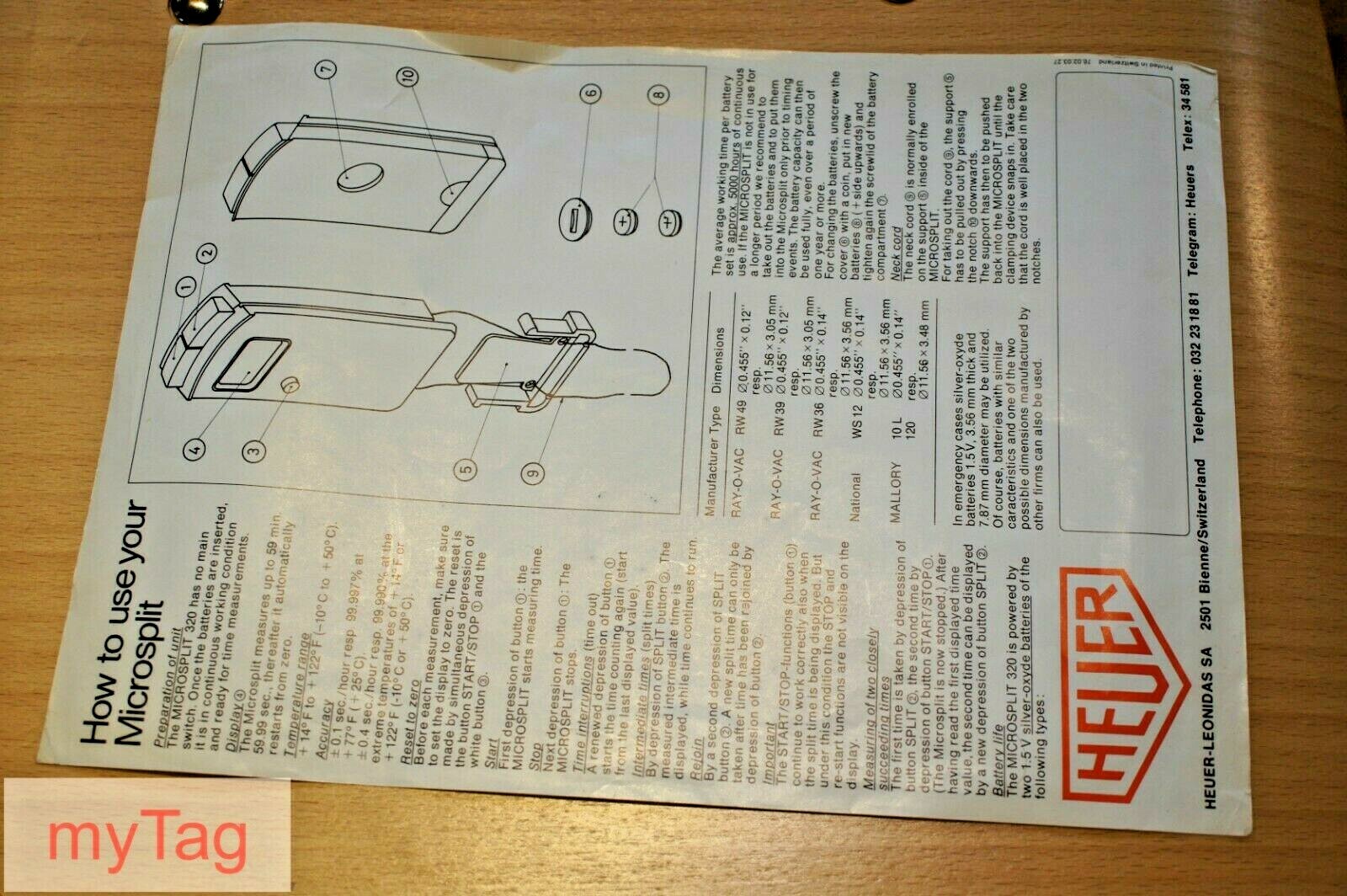 HEUER  MICROSPLIT 320 Original (Instructions Only) - image 4