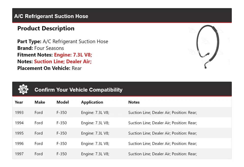 Manguera de succión de refrigerante trasera para Ford F-350 1993-1997 7,3 L V8 4 estaciones Foto 2 de 4