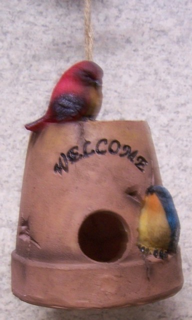 Bird House Inverted Clay Pot New Hang From A Hook Or Sit On A
