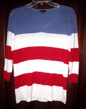 Talbots Petite S Knit Sweater Top Shirt Blouse 100% Linen Striped Red White Blue