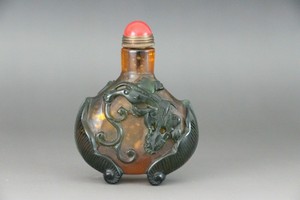 Chinese Antique Qing Dynasty Hand Carved Old Beijing Glass Relief Snuff Bottles