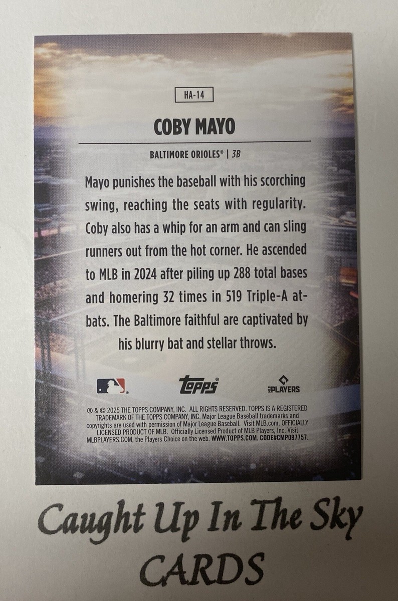 2025 Topps Series 1 Coby Mayo RC Home Field Advantage SP Orioles