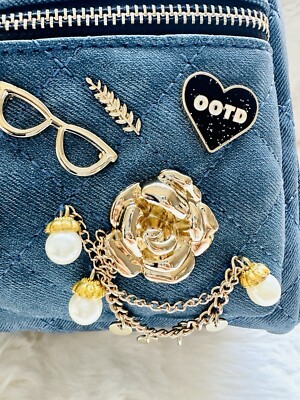 NWT ALDO Denim Blue OOTD Backpack Charms Pins Rhinestones  display picture 2