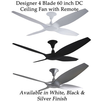 Designer 60 Inch Dc Ceiling Fan With Remote In White Black Or