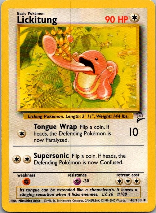 Lickitung 48/130 Uncommon Base Set 2 Pokemon Lightly Played