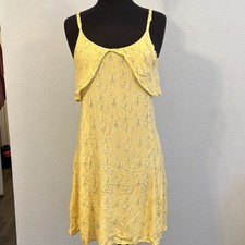 Yellow Floral Sleeveless Ruffle Sundress Scoop Neck Adjustable Straps Short