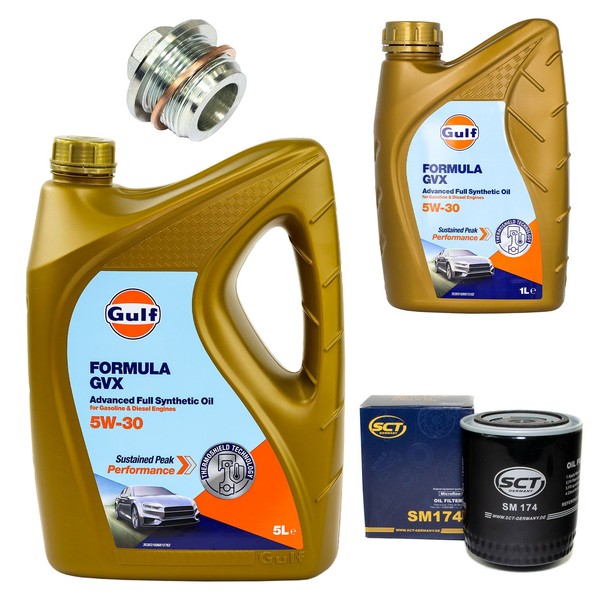 MotoröL Filter Set Gulf Formula GVX 5W-30 6 Liter + Schraube FüR Audi A4 A8 2.8-image