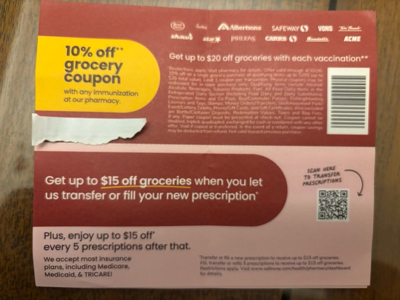 10% off up to $20 off groceries Safeway Albertsons Vons Carrs Lucky Pavilions 🎉
