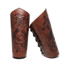 Medieval Leather Bracers Dragon common, Bracers-light Brown