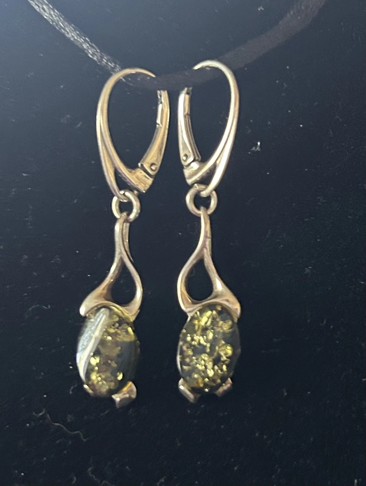 Pendientes ámbar dominicano de plata de ley Foto 2 de 4