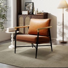 Leather Accent Chair Lounge Occasional Reading Armchair Removable Back Pillow