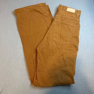 Mango MNG Denim Kaia High Waisted Wide Leg Jeans Brown Camel Cotton Size 6