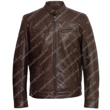 Men's Brown Real Leather Biker Jacket | Vintage Style Zip-Up Cafe Racer Coat