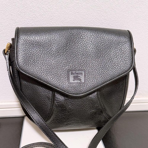 Burberrys Black Leather Shoulder Bag Authentic Crossbody Vintage Women's