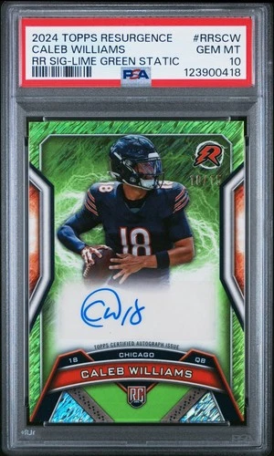 2024 Resurgence Caleb Williams Rookie Auto Lime Green Static 10/15 PSA 10 Bears