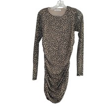 Reformation Leopard Print Tomas Dress Mesh Ruched Long Sleeve women's medium