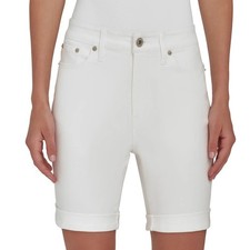 DKNY Women s Bermuda Jean Shorts Cuffed, Zipper Fly W/Pockets white / Light Blue