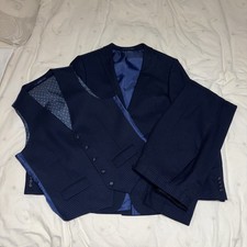 One Six 5ive Mens Blue 3 Piece Suit Slim Fit Jacket 40” - Trouser 32R - Coat 38”