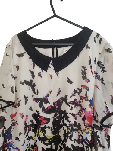 Blusa donna taglia 22/24 stampa floreale farfalla, sovrapposizione trasparente, foderata P15 - Foto 3 di 5
