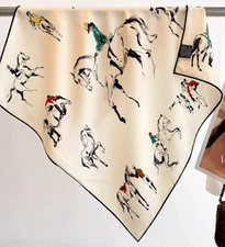 70% Cashmere 30% Silk 65X65cm equestrian Print Neckerchief Bandana Scarf Shawl 