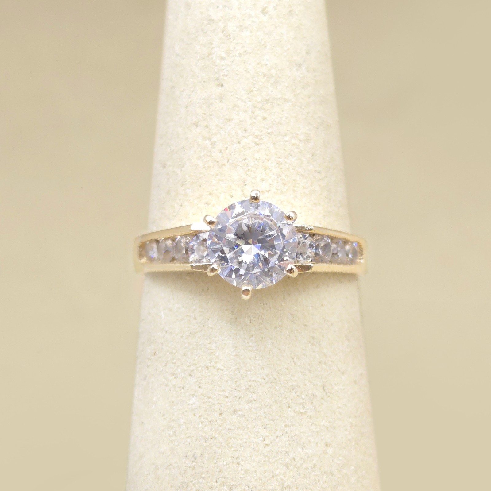 10K Yellow Gold Pavé CZ Solitaire Engagement Ring… - image 8