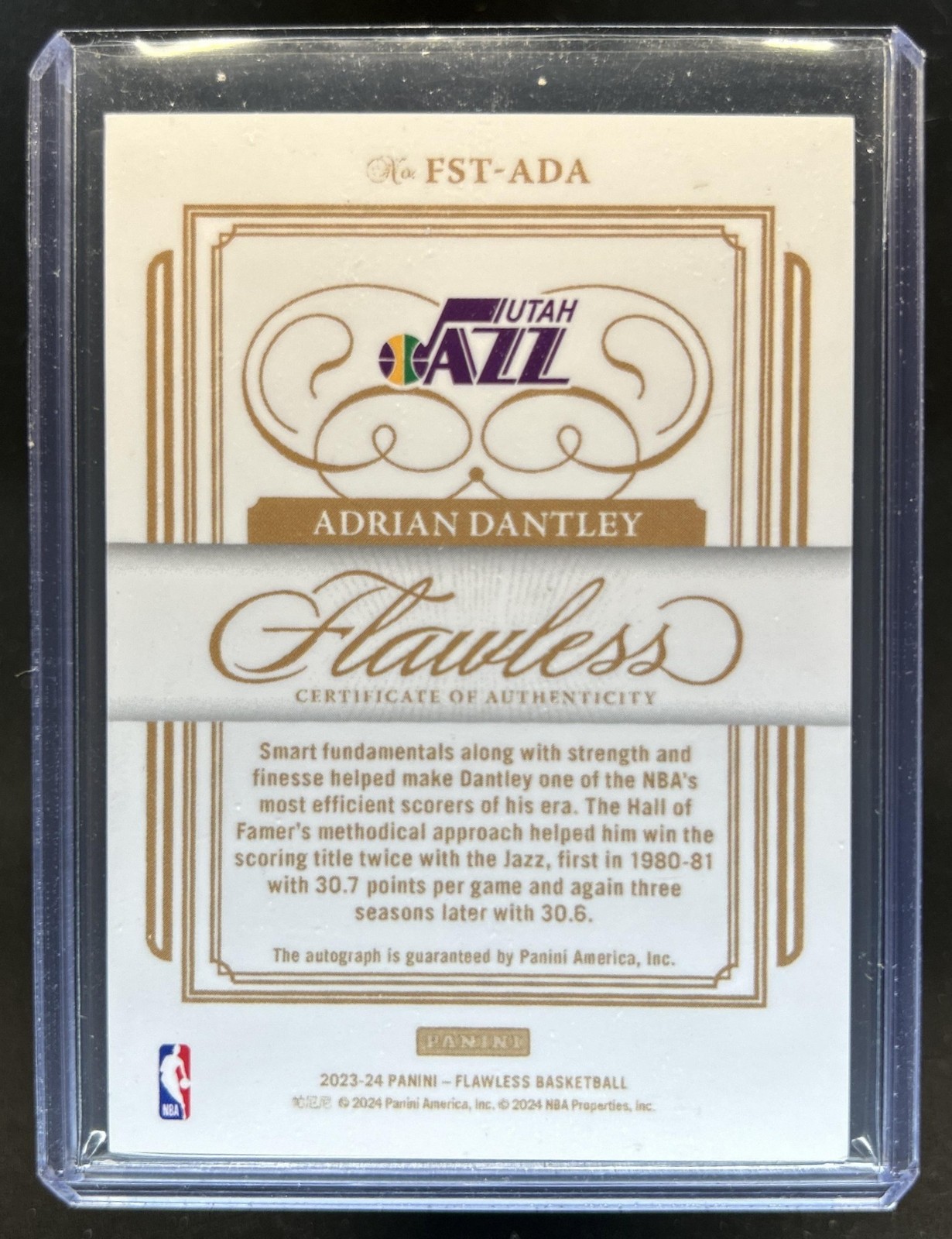 2024-25 Panini Flawless Adrian Dantley 2023 Scoring Title Auto Platinum #1/1 view 2