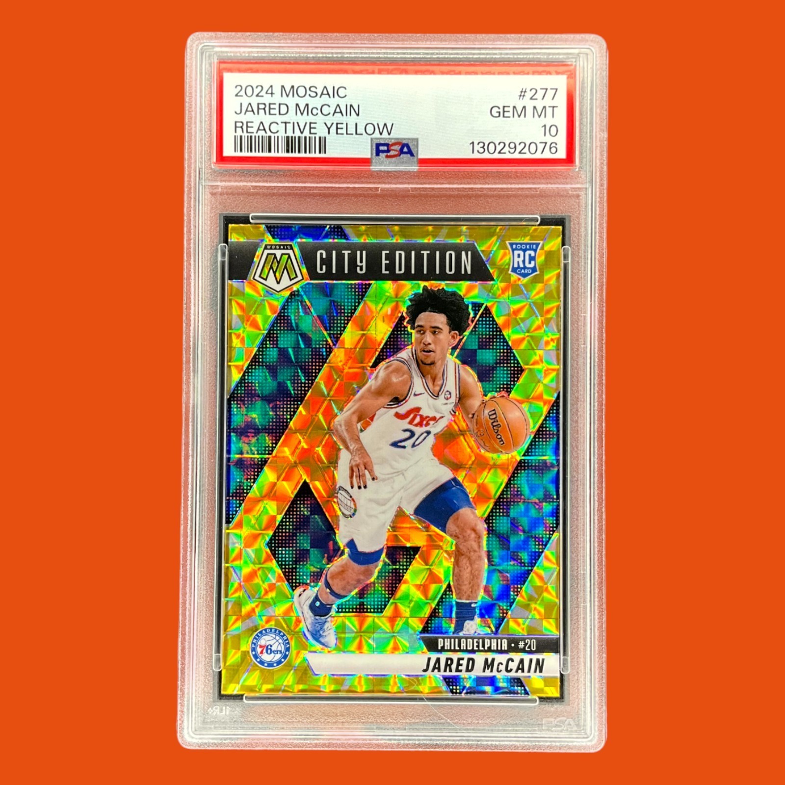 2024-25 Panini Mosaic Jared McCain City Edition Reactive Yellow RC PSA 10 POP 7