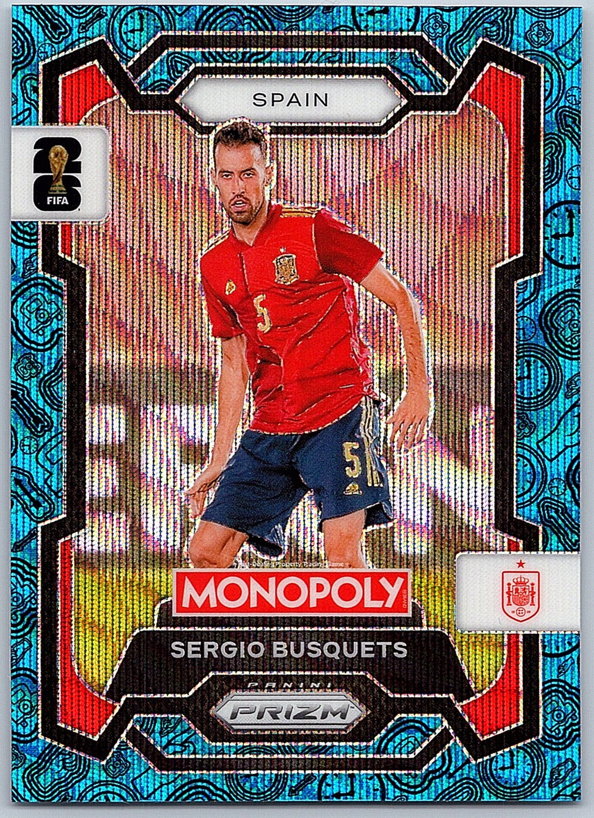 Sergio Busquets Panini Prizm Monopoly FIFA World Cup - Four Corners Blue Wave 45