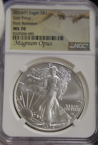 2024 P American Silver Eagle - Star Privy NGC MS70 Magnus Opus 1st Releases...