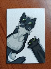 ACEO Cat Original Acrylic Art Card 2.5in x 3.5in Signed by Artist s.p.paintings 