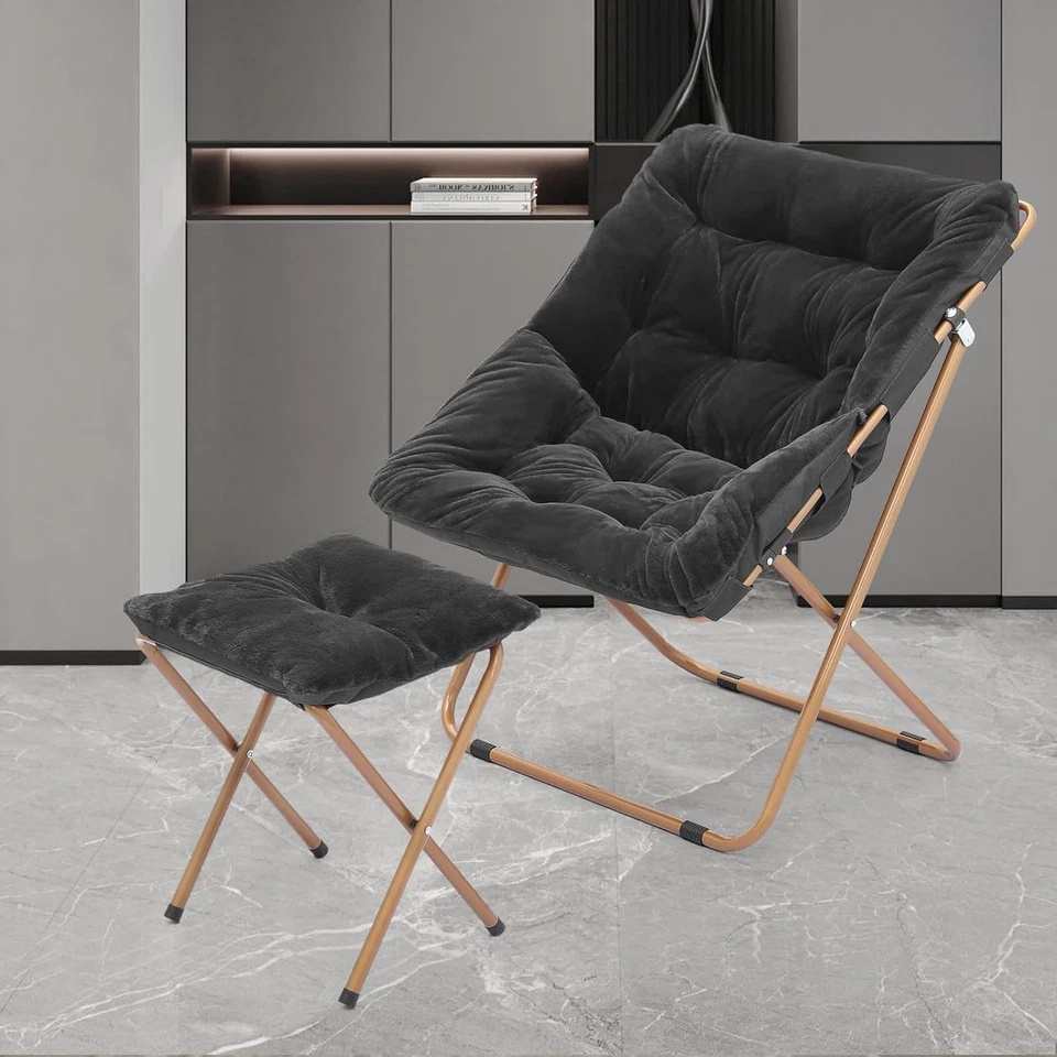 Comfy Saucer Chair and Ottoman Set for Adult, Comfortable Faux Fur Square Oversi - Image 2 of 4