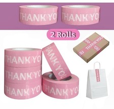 2 Rolls Wrapping Pink Thank You Sealing Tape Self-adhesive Packing Tape 130m 0.06 per metre