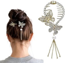 Butterfly Rhinestone Bun Hair Clip Gold