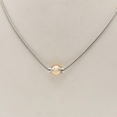 Sterlingsilber Schlangenglied 14k Gold Cape Dorsch Kugel Perle Anhänger Halskette 19 Zoll