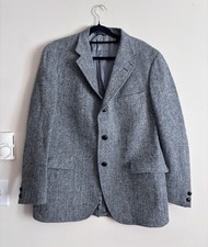 Vintage Jos A Bank Harris Tweed Blazer 3 Button Blue Mens 44 Regular Retro