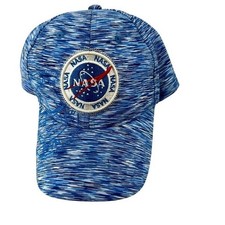 NASA Baseball Cap Blue White Space Dye Marl Adjustable Hat Logo Patch unisex