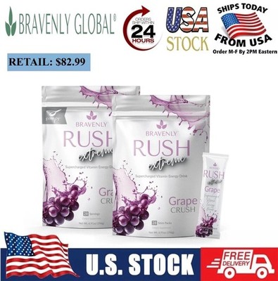 Bravenly RUSH Extreme, GRAPE CRUSH, Supercharged Vitamin Energy, 28 ServingNEW 