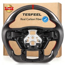 Real 3K Carbon Fiber Steering Wheel for Ford F150 2015-2020, D-Shape Flat Bot...
