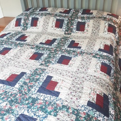 Vintage Patchwork Quilt bunt Handarbeit gesteppt Large Kingsize-Bett 98'' x 94'' 