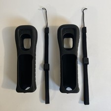 lot of 2 Official Nintendo Wii OEM Remote Black Silicone Sleeves  Wrist Straps